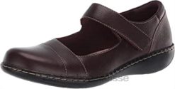 Ashland Bliss Mary Jane Flat Clarks en cuir bordeaux pour femme femmes N6R8B1589 Clarks cuir bordeaux