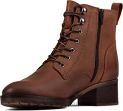 bottes en dentelle Mila pour femmes Clarks cuir beige foncé femmes N6R8B1237 Clarks cuir beige foncé