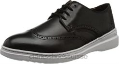 Clarks Baskets Dennet Wing pour hommes en cuir noir Hommes N6R8B1242 Clarks