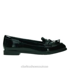 Clarks Black Patent Preppy Prize Jnr-F Fit enfants N6R8B4649 Clarks vernis noir