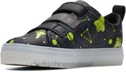 Clarks Boy's Flare Cosmo K Sneaker Noir Combi enfants N6R8B458 Clarks combi noire