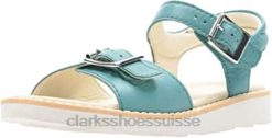 Clarks Crown Bloom T, sandales à bride arrière pour fille, cuir bleu sarcelle enfants N6R8B146 Clarks cuir bleu sarcelle