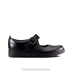 Clarks cuir noir mendip point inf f fit enfants N6R8B4657 Clarks Cuir noir