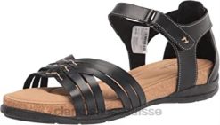 clarks femme roseville cove sandale plate cuir noir femmes N6R8B1058 Clarks Cuir noir