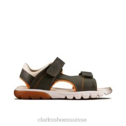 Clarks Kaki Cuir Rocco Wave Jnr G Fit unisexe N6R8B4865 Clarks cuir kaki