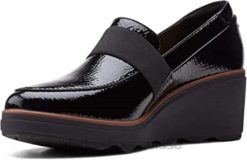 Clarks - Mocassins Mazy Marston pour femmes - Synthétique vernis froissé noir femmes N6R8B338 Clarks synthétique vernis froissé noir
