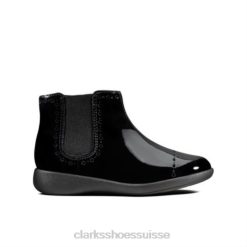 Clarks noir verni etch form inf g fit enfants N6R8B4643 Clarks vernis noir