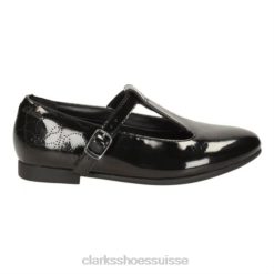 Clarks Selsey Fudge Jnr G Fit Noir Verni enfants N6R8B4648 Clarks vernis noir