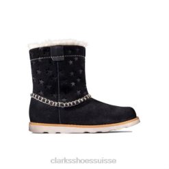 Crown Piper Inf G Fit Clarks en daim bleu marine unisexe N6R8B4574 Clarks daim bleu marine