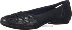 mocassins plats Clarks Gracelmaze en cuir bleu marine pour femmes femmes N6R8B1827 Clarks cuir marine