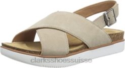 Sandale à glissière croisée Elayne pour femmes Clarks Sand Suede femmes N6R8B2687 Clarks daim sable