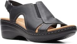 Sandale compensée style Merliah Clarks en cuir noir pour femmes femmes N6R8B2459 Clarks Cuir noir