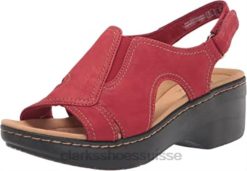 Sandale compensée style Merliah Clarks en cuir rouge pour femmes femmes N6R8B2920 Clarks cuir rouge