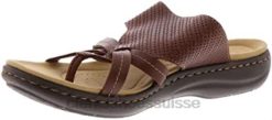 Sandale plate Clarks Laurieann Edge en cuir marron foncé pour femmes femmes N6R8B235 Clarks cuir beige foncé