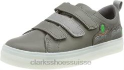 sneaker garçon Flare Bug K en cuir gris foncé Clarks enfants N6R8B820 Clarks cuir gris foncé