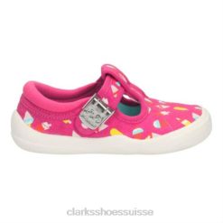 Tissu Clarks rose vif avec Briley Bow FST E Fit enfants N6R8B4593 Clarks tissu rose vif